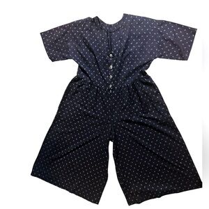 Vintage Short Sleeve Jumpsuit Womens Large Black W/ Gold Saturns Handmade